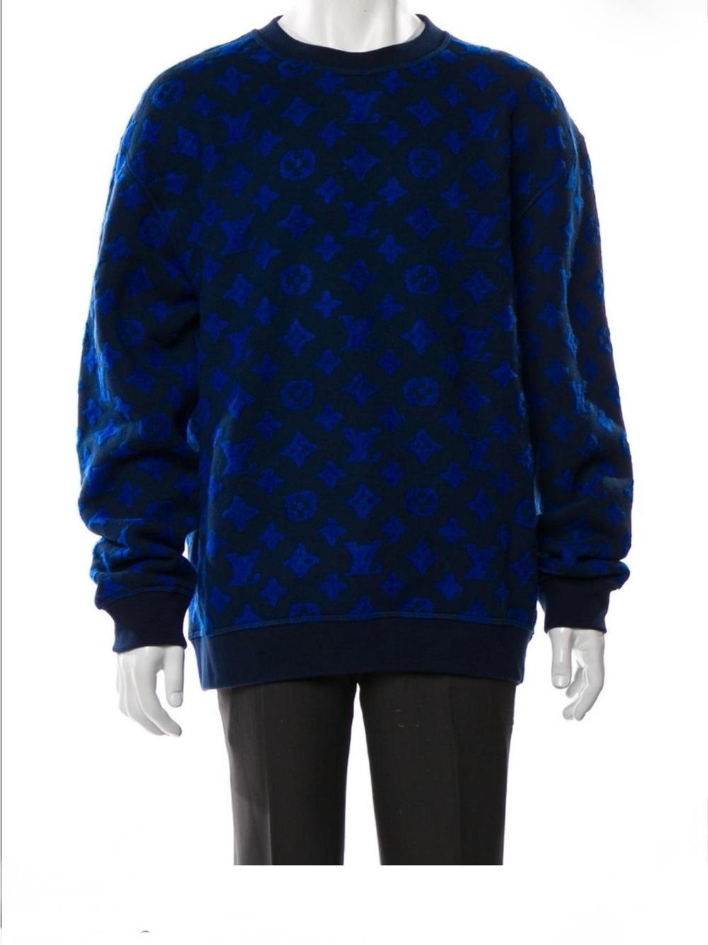 Louis Vuitton Virgil Abloh FW19 Blue Monogram Knit Pullover Sweater Size XL NWT⁠